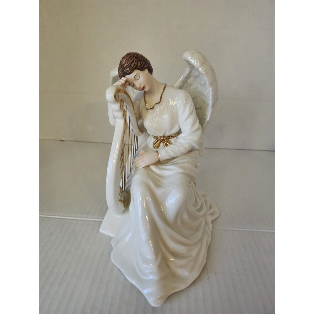 O’Well Porcelain Angel Resting On Harp Figurine Beautiful Angel Figurine